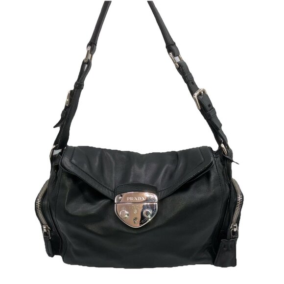 Prada Y2k Lambskin 2 Side PushLock Shoulder Tuck Bag Black Zip Mini Cargo 2000 - Picture 1 of 16